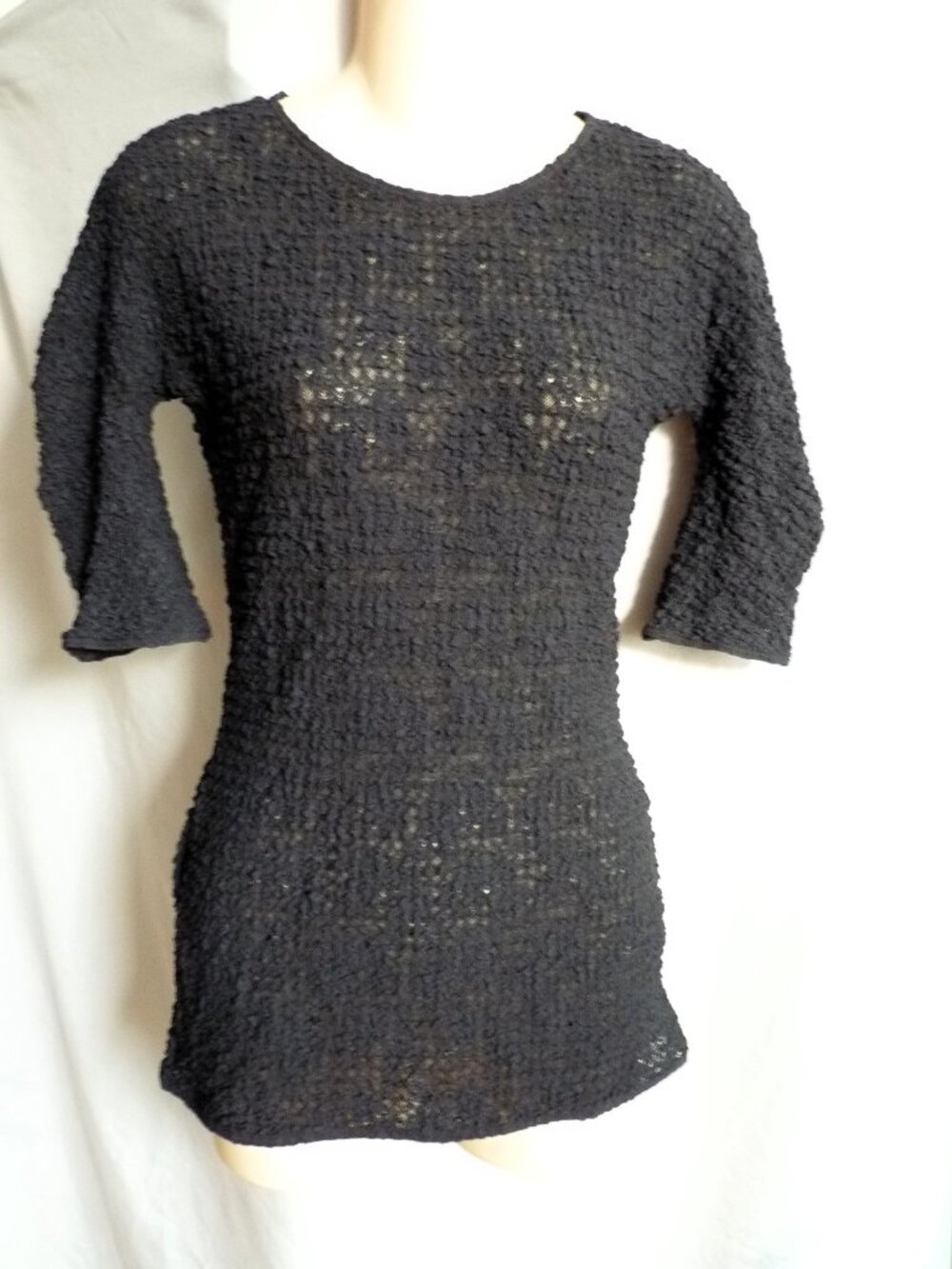 Wolford black short sleeve lacy top M